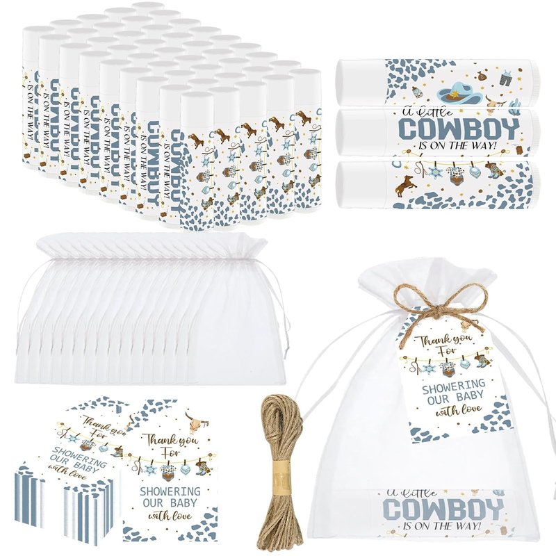50 PCS Baby Shower Cowboy Lip Balm Bulk Neutral Gender Reveal Boys Girls Games Baby Shower Favors Gifts for Guests Moisturizing Lip Care Cowboy Themed Birthday Party Supplies Decorations