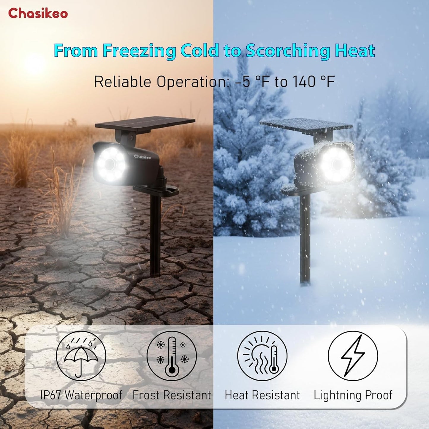 Chasikeo Solar Motion Light Outdoor, Solar Spotlight with Motion Sensor, IP67 Waterproof Solar Power Security Light, 360° Rotatable for Garden, Yard, Pathway, Fence, Driveway, 1200LM(1 Pack)