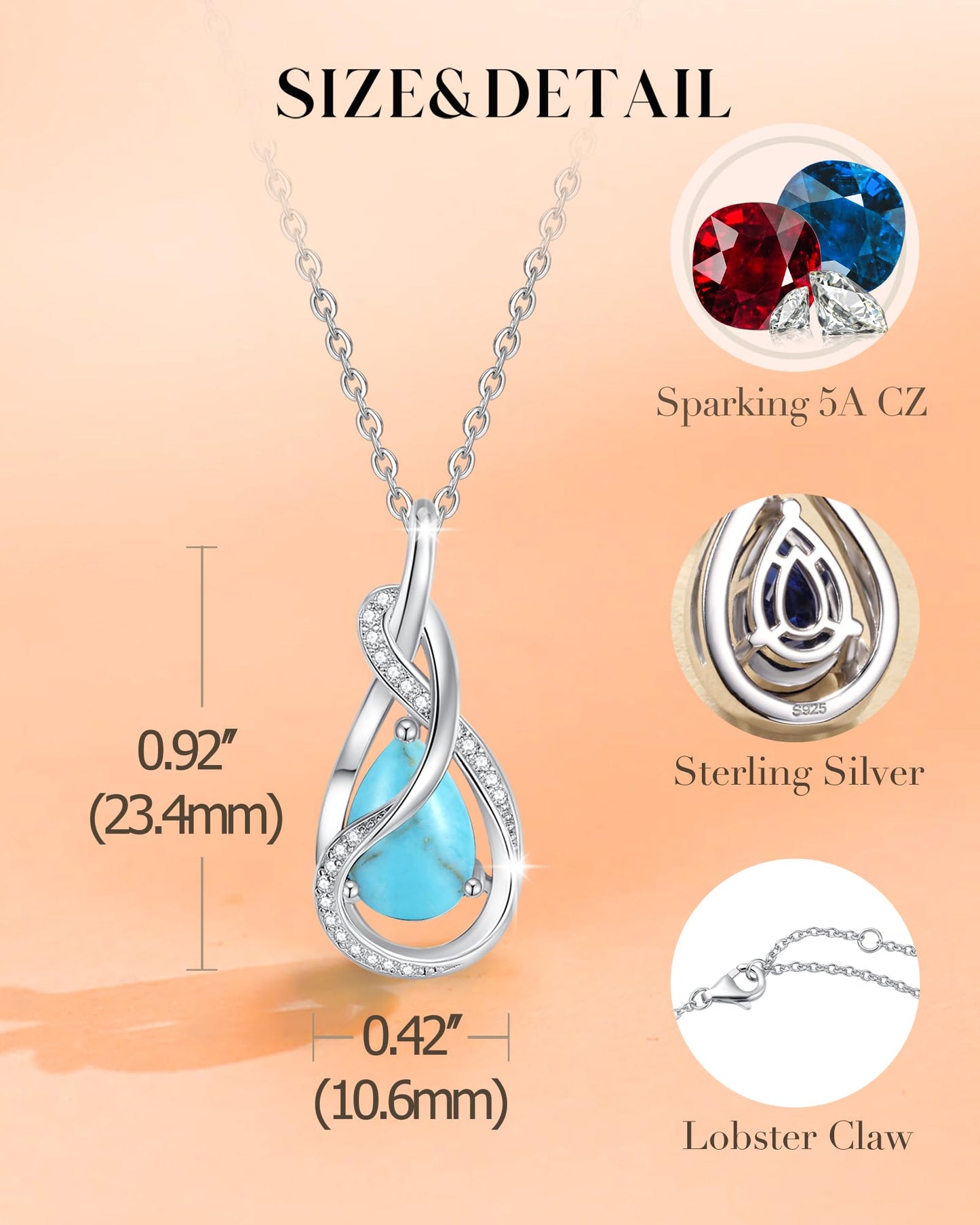 FANCIME Turquoise Necklace December Birthstone Sterling Silver Infinity Knot Pendant Necklace Gemstone Fine Jewelry Anniversary Birthday Mothers Day Gifts for Women Her Mom