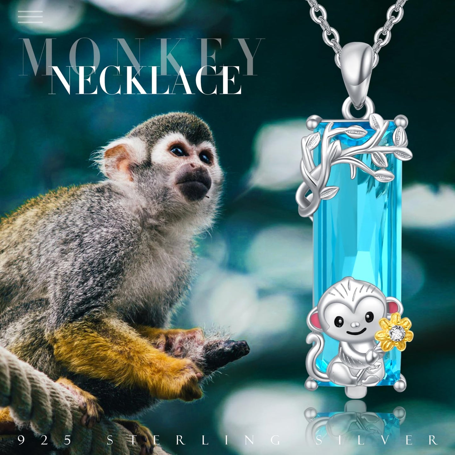 AENEAS Prime 2025 Monkey Necklace Pendant Women 925 Sterling Silver Cute Monkey Necklace Blue Crystal Jewelry Gifts for Women Wife Daughter