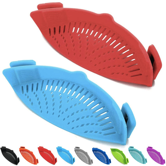 2 Pcs Clip on Strainers, Pot Strainer for Pasta Meat Vegetables Fruit, Silicone Strainer - Fit All Pots and Bowls.