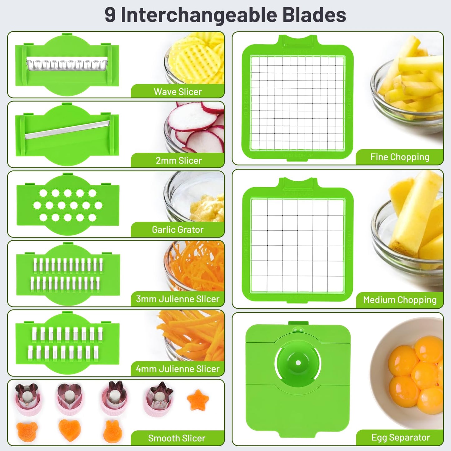 AISHUJIE Veggie Chopper 13 in1 Onion Chopper ·Vegetable Chopper with Container · Salad Chopper · Potato cutter – Gift for Home Cooks & Home Essentials (Grey & Green)