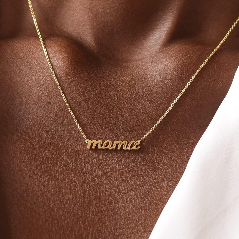 GUOKE Mama Necklace, Mom Necklace for Women 14K Gold Plated Letter Mother's Day Necklace Mommy Jewelry