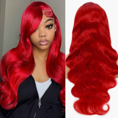 Dorashion Red Lace Front Wigs Human Hair 13x4 HD Transparent Body Wave Human Hair Lace Front Wig Pre Plucked Red Colored Glueless Human Hair Lace Frontal Wigs for Women 20 Inch