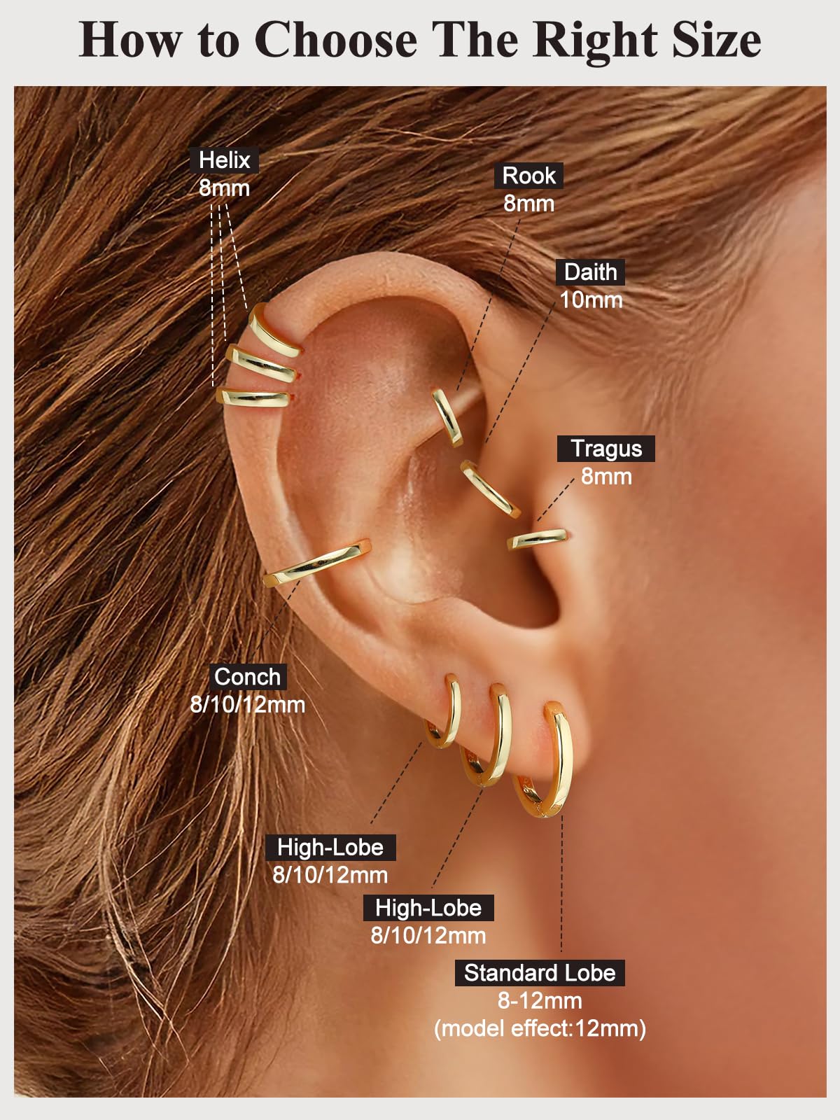 SILVERCUTE 925 Sterling Silver Huggie Hoop Earrings for Women,Hypoallergenic 14K Gold Plated Small Hoop Earring Cartilage Earring Lightweight Huggies Earrings for Women,8/10/12mm