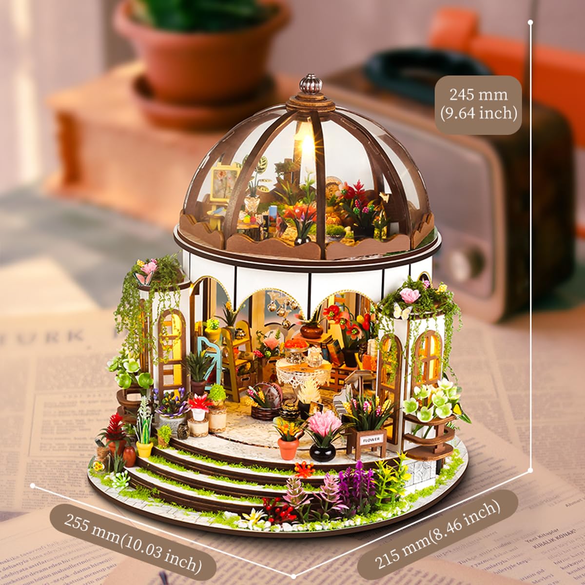DIY Miniature House Kit,Green Garden Mini House Building Kit with LED & Furniture,Tiny House Dollhouse Kit for Adults Teen Hobby,Wooden Craft Mini Model Kit,Plants Lover Home Decor Birthday Gifts