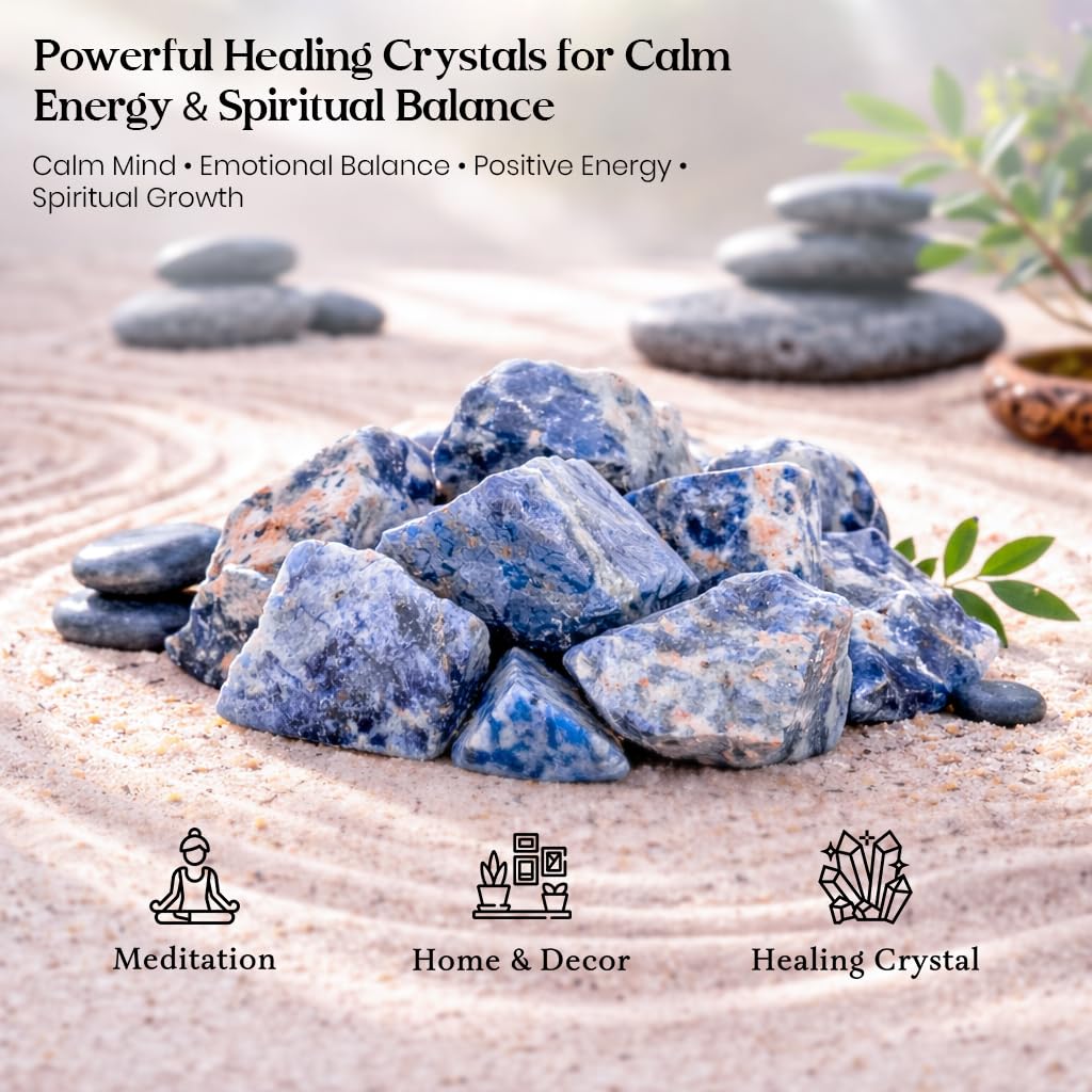 Crocon® 1LB Sodalite Rough Bulk Rocks Natural Stone Spiritual Gifts Raw Gemstone Crystals and Stones Tumbling Cabbing Polishing Gem Mining Chakra Balancing Reiki Healing Good Luck Home Office Décor