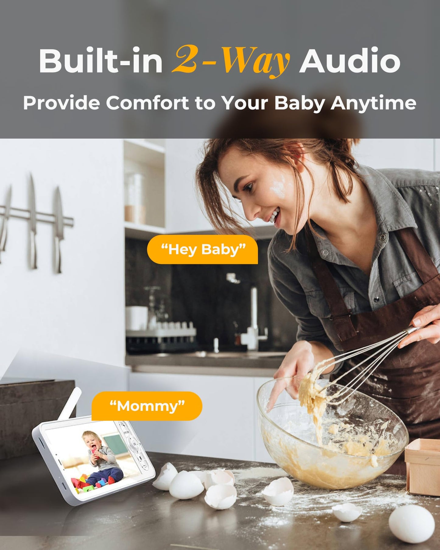 ARENTI Baby Monitor with 2 Cameras, Cry&Motion Detection, 2K Smart Baby Camera with 5'' Upgraded Wireless Display, 2 Way Audio, Super Night Vision, Lullabies, Breathing Light, Temp&Humidity Sensor
