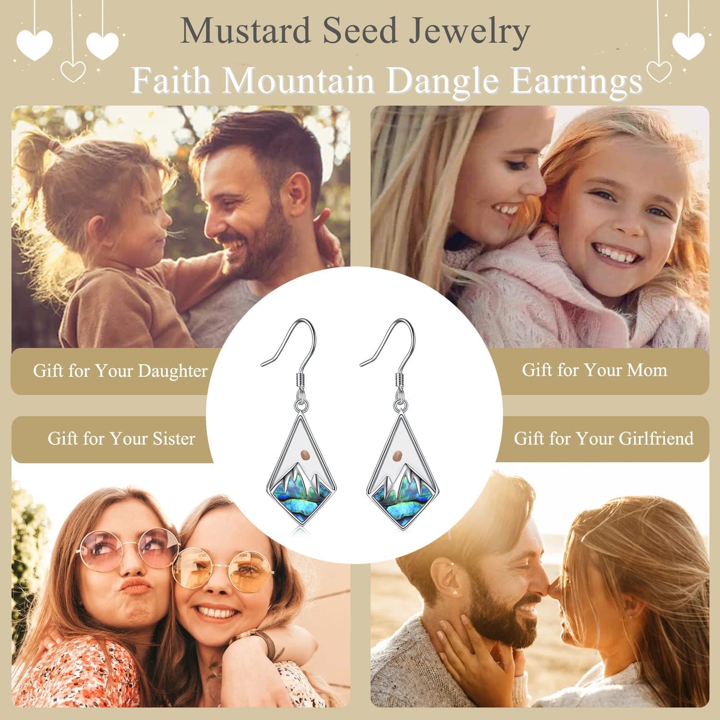 AOBOCO Mustard Seed Dangle Earrings 925 Sterling Silver Faith Mountain Drop Earrings Christian Religious Abalone Jewelry Gifts for Women