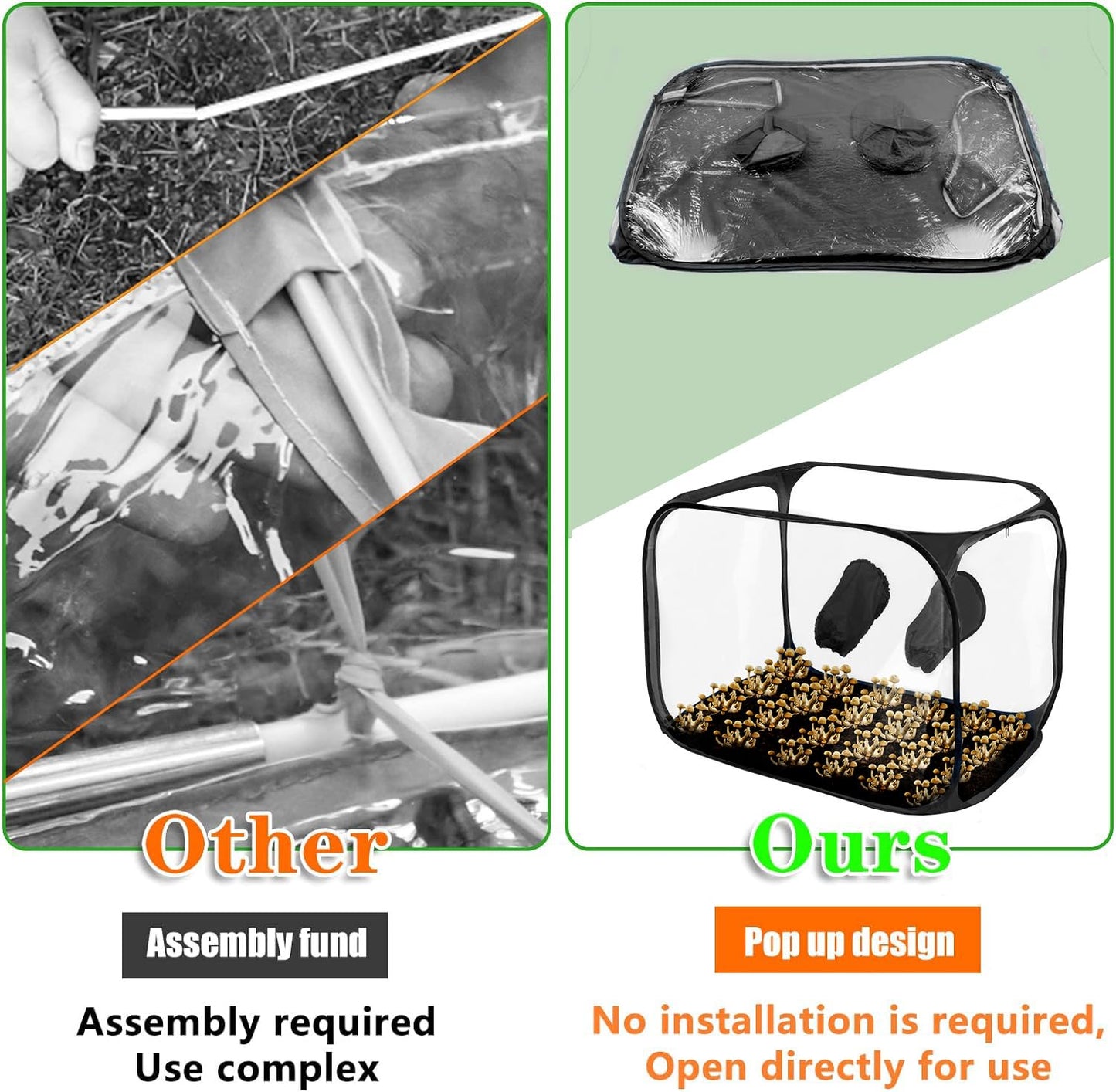 Still Air Box, Mushroom Grow Kit, Portable Compact Still Air Box Mycology for Mushroom Lovers, Mushroom Fruiting Chamber for Mycology Supplies/Home Scientists (35.5x23.5x23.5 inch) - Black