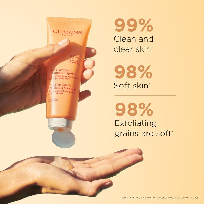 Clarins One-Step Gentle Exfoliating Cleanser | 3-In-1 Cleanser, Makeup Remover and Exfoliator | Boosts Radiance | Plant-Based Exfoliating Beads | All Skin Types | 4.3 Ounces