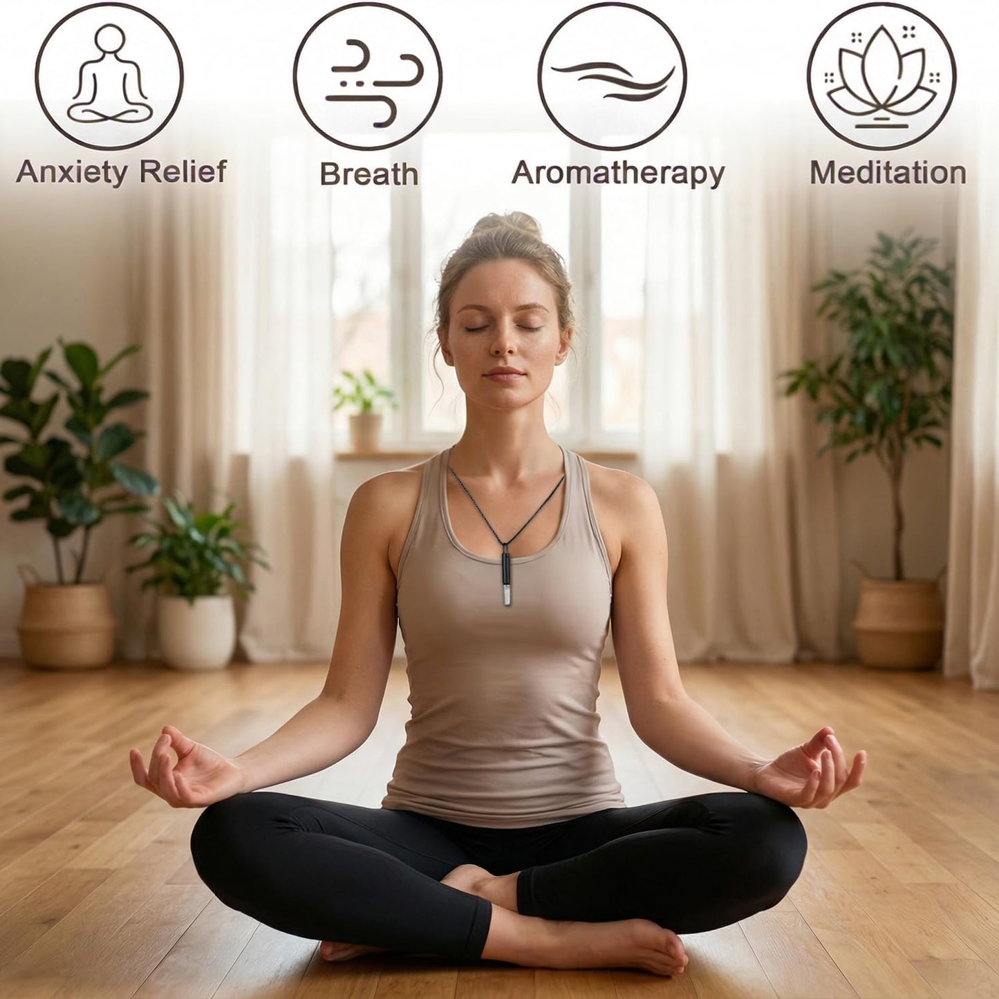 Breathing Necklace to Quit Smoking, Stainless Steel Smokeless Inhaler, Deep Breathing Aid, 3 Unscented Sponge Cores, Portable Velvet Bag, for Yoga, Office, Study, Meditation(Black)
