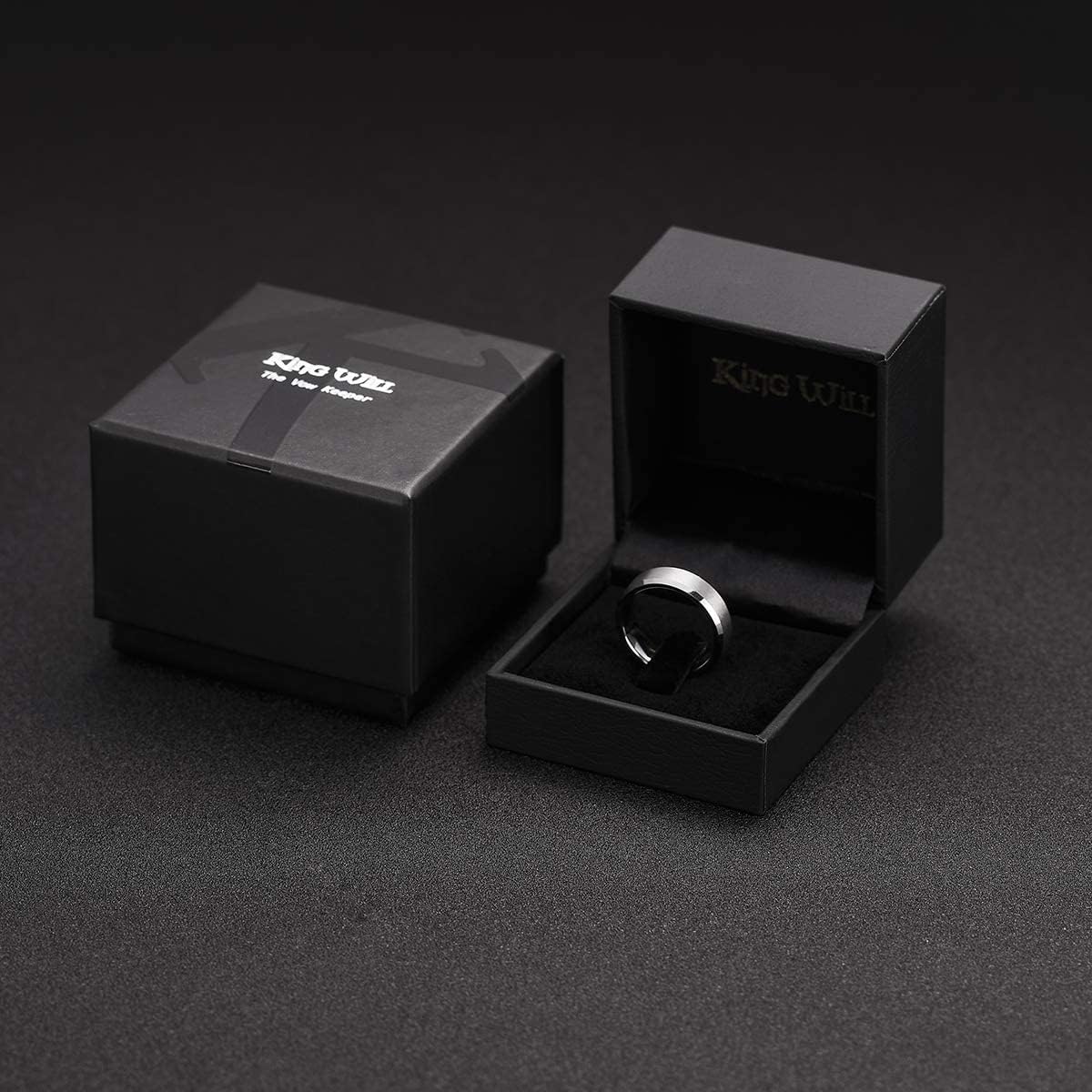 King Will 6mm Men's Silver Wedding Ring - Brushed Matte Surface, Beveled Polished Edge, Comfort Fit Size16