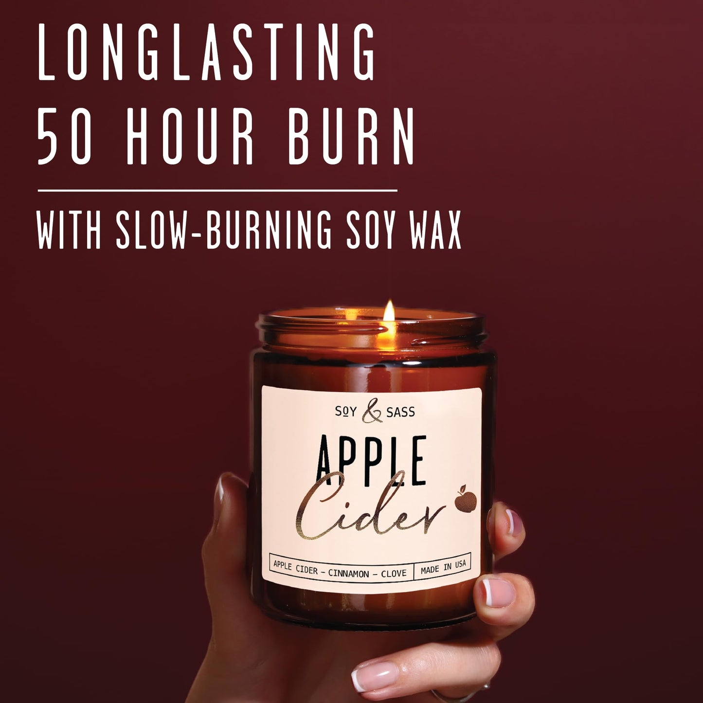 Apple Cider Candle, Fall Candles I Apple Cider, Cinnamon & Nutmeg - Infused with Essential Oils I Mulled Cider Fall Scented Candle (Soy) for Home I 9oz Reusable Jar I 50Hr Burn I Made in USA