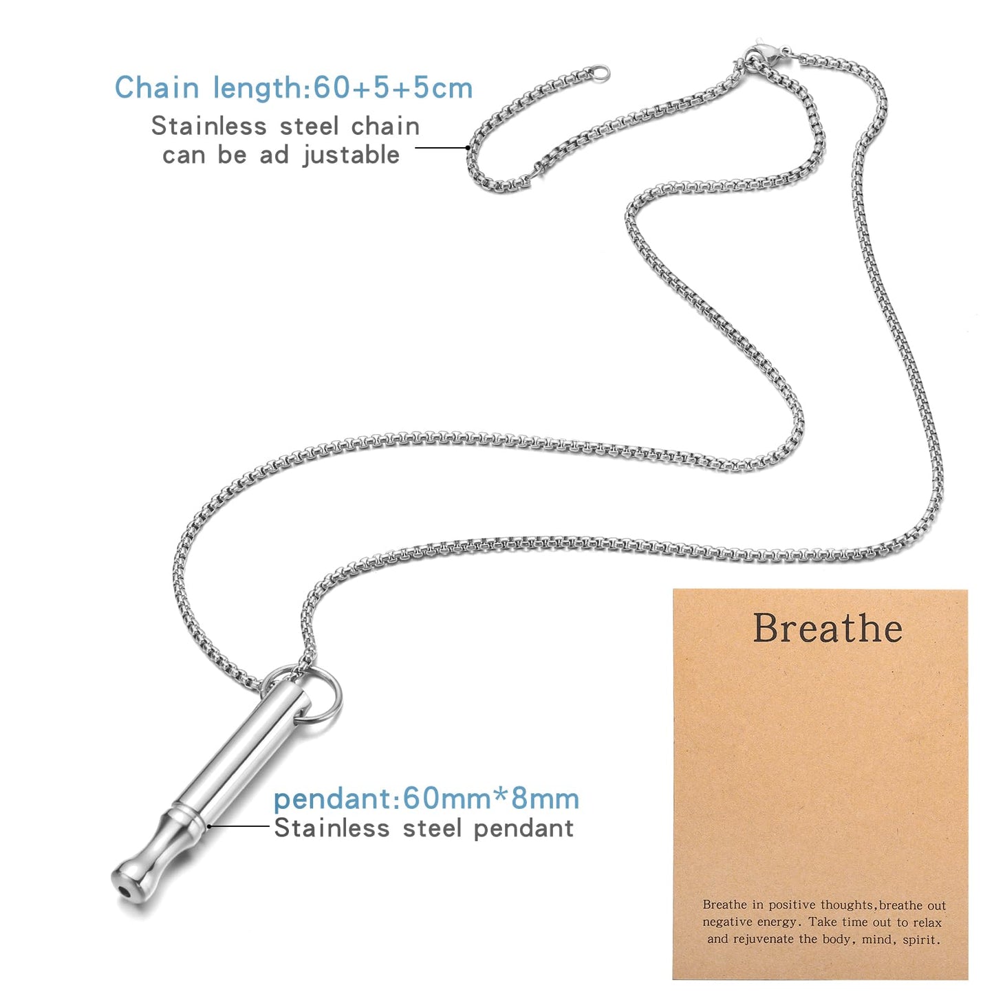 Mindfulness Breathing Necklace Stress Relief Pendant Stainless Steel Anxiety Breathe Necklace for Women Men (Rotundity, Steel+Black)