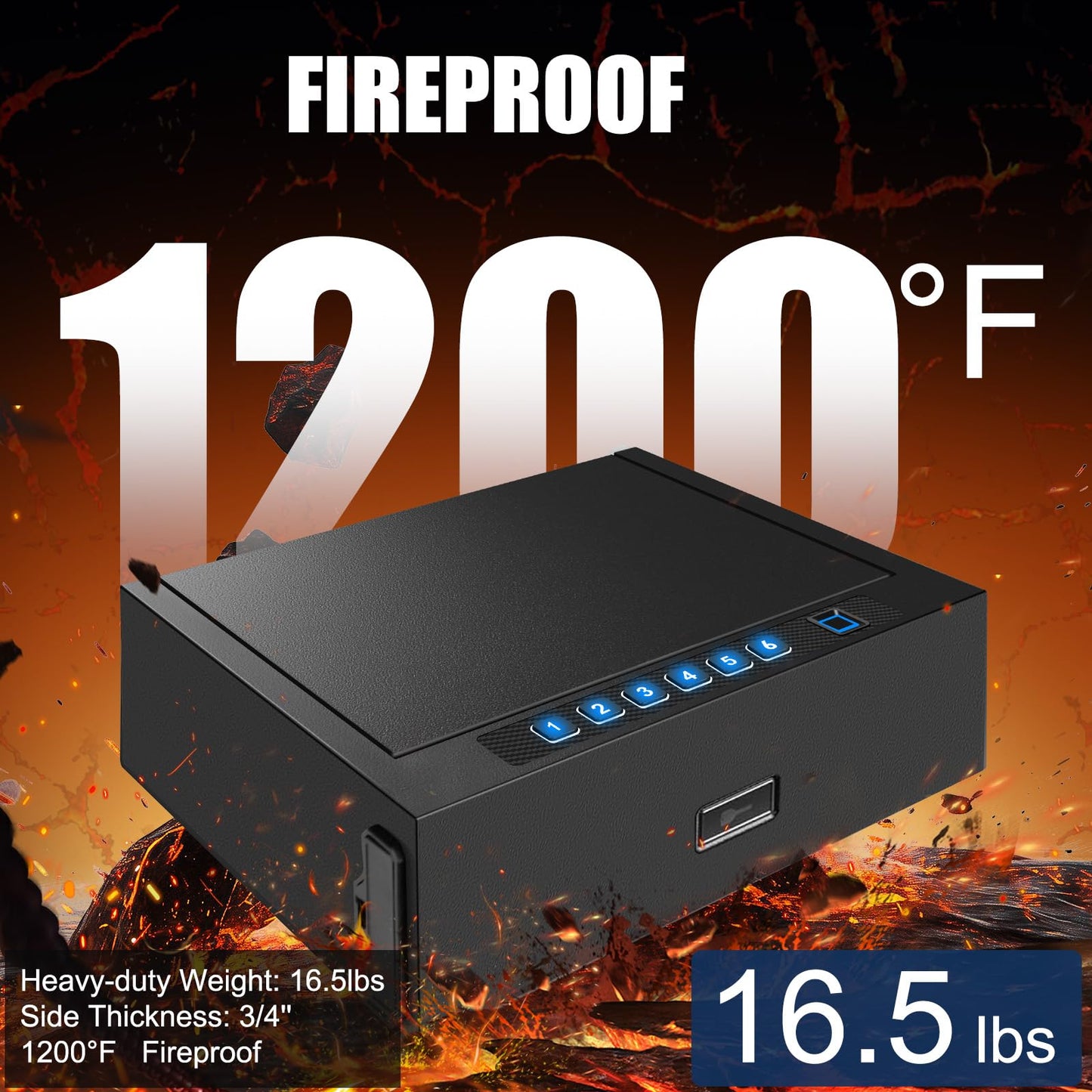 Upgraded Fireproof Biometric Gun Safe for Pistols, Heavy Duty Fingerprint Handgun Safety Device, Hand Gun Safe Firearm Lock Box for Home Bedside Nightstand