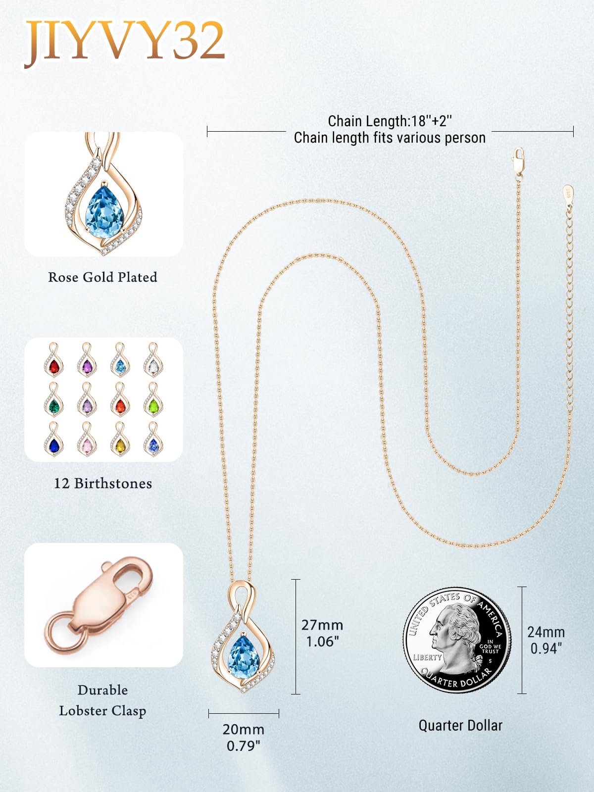 JIYVY32 Aquamarine Infinity Necklace for Women March Birthstone Necklaces Rose Gold Plating Anniversary Birthday Gifts for Wife Her Mom Girlfriend Birthstone Jewelry Gifts for Women