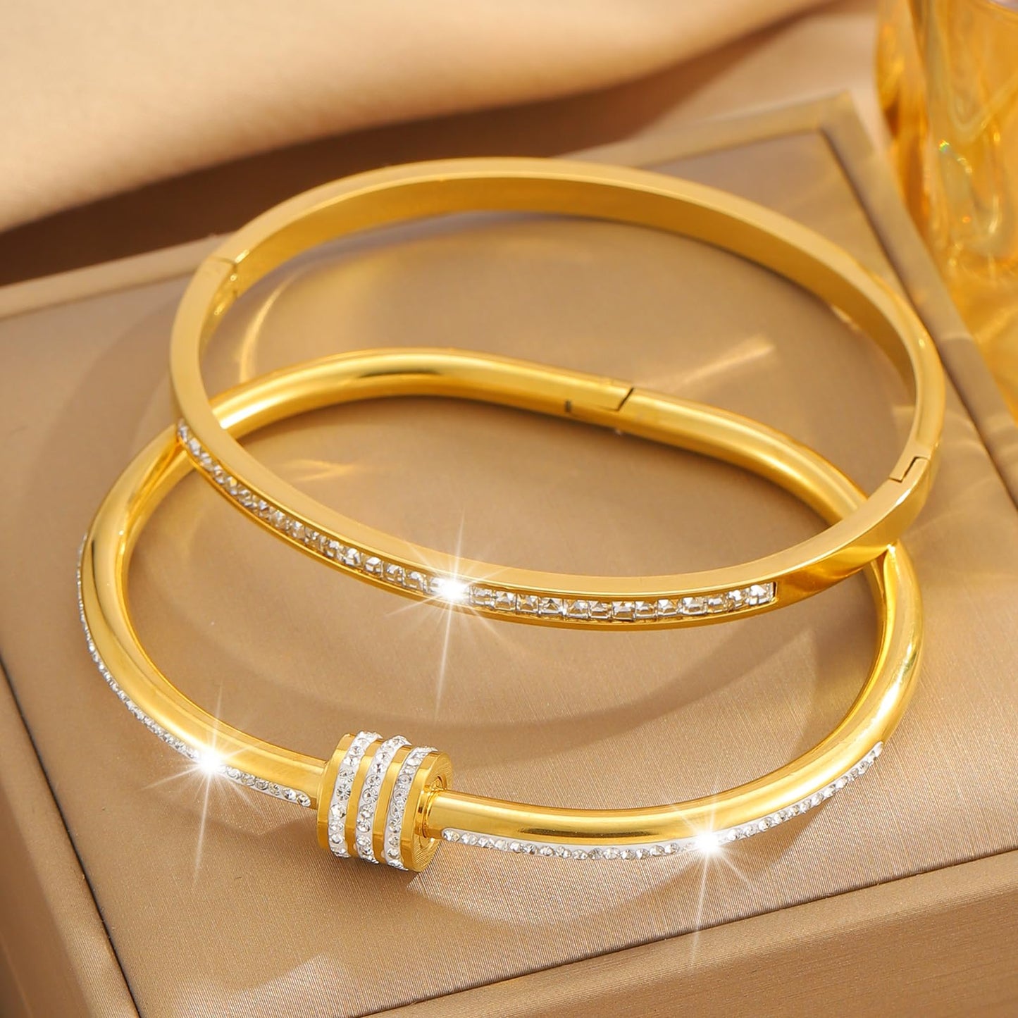 Camhanno Gold Bangles for Women - Stainless Steel Love & Friendship Bracelet Set with Gift Box | Daily Wear & Party Jewelry