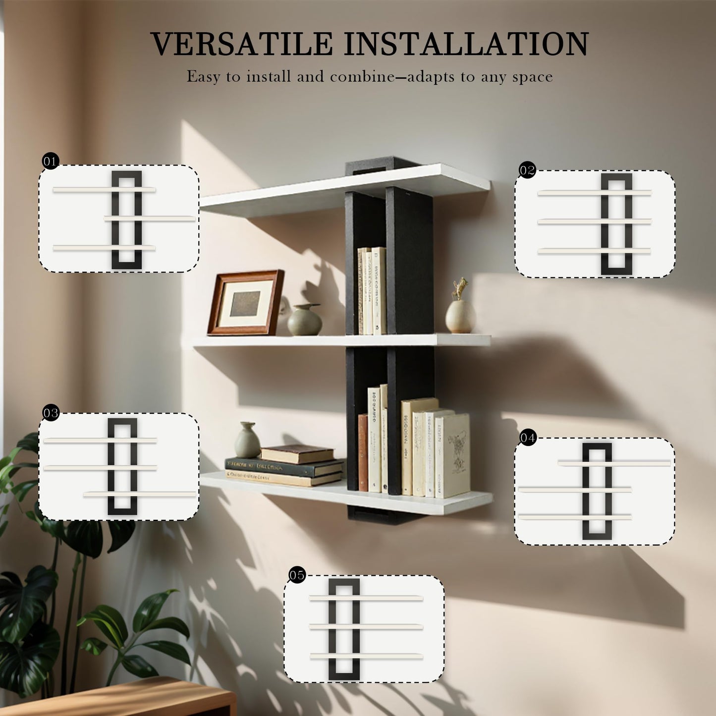 RIVERVALLA Black Floating Shelves for Wall 3 Tier White Bathroom Shelf Wall Mounted Modern Pine Wooden Shelves Rack for Livingroom Bedroom Kitchen Book Plants Organizers and Storage Decor