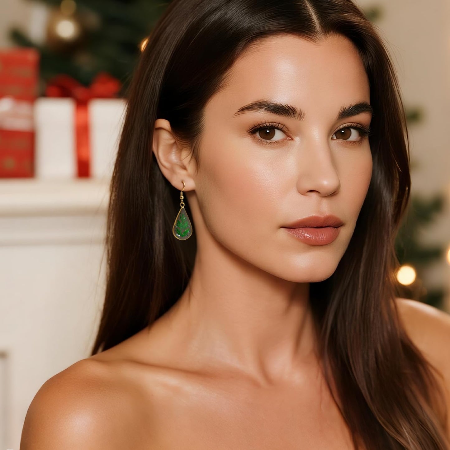 Jean Beau Handmade Pressed Leaf Earrings for Women, Unique Resin Green Dried Leaves Gold Plated Teardrop Dangle Drop Nature Floral Earings Fashion Summer Jewelry Gift