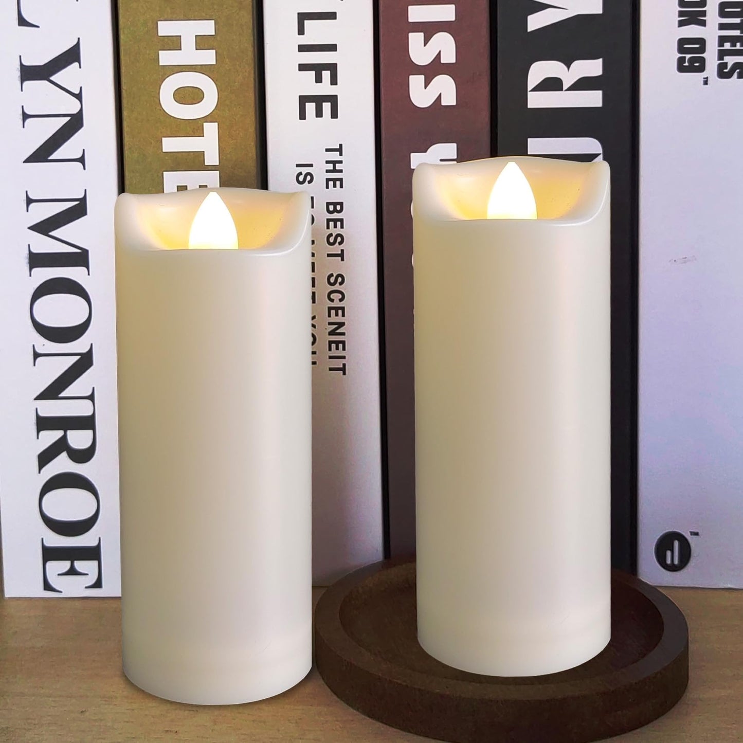LED Battery Operated Candles 2"x5"" Plastic Flickering Flameless Candles with Timer Outdoor Waterproof Wedding Party Halloween Christmas Birthday Decoration Gifts Realistic Slim Tall Pillar Candles"
