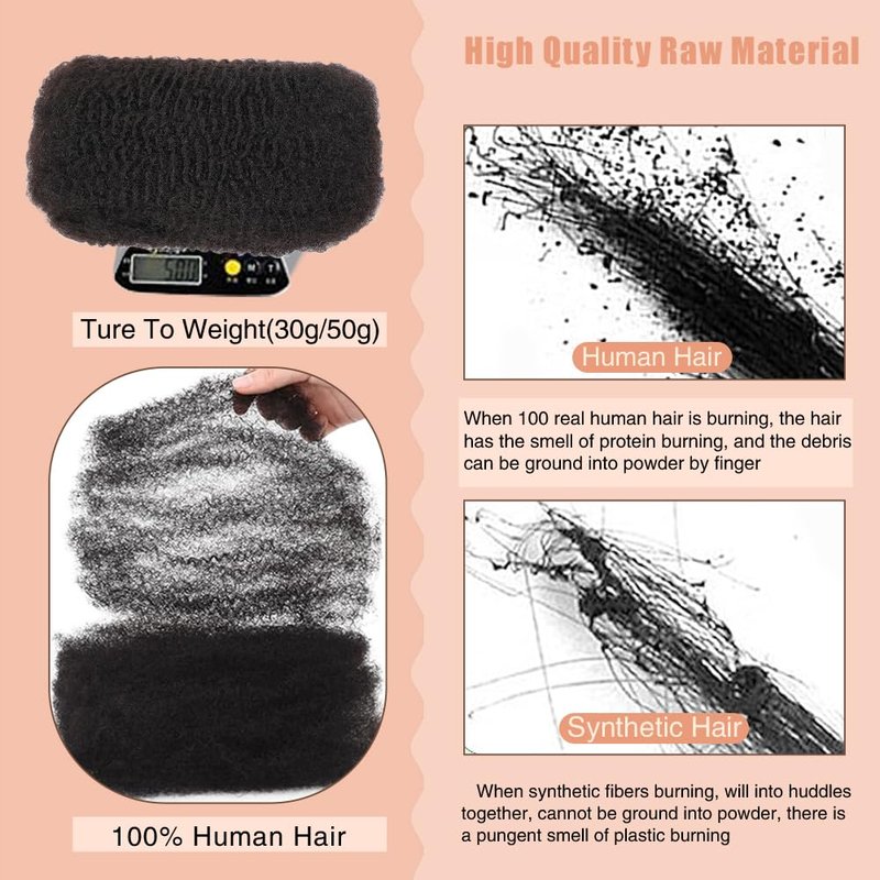 Afro Kinkys Bulk 100% Human Hair For Twist Dreadlock Extensions Afro Kinky Curly Human Braiding Hair For Repair Crochet Dreads Loc Twist Braids (#1B, 16Inch-50Gram)