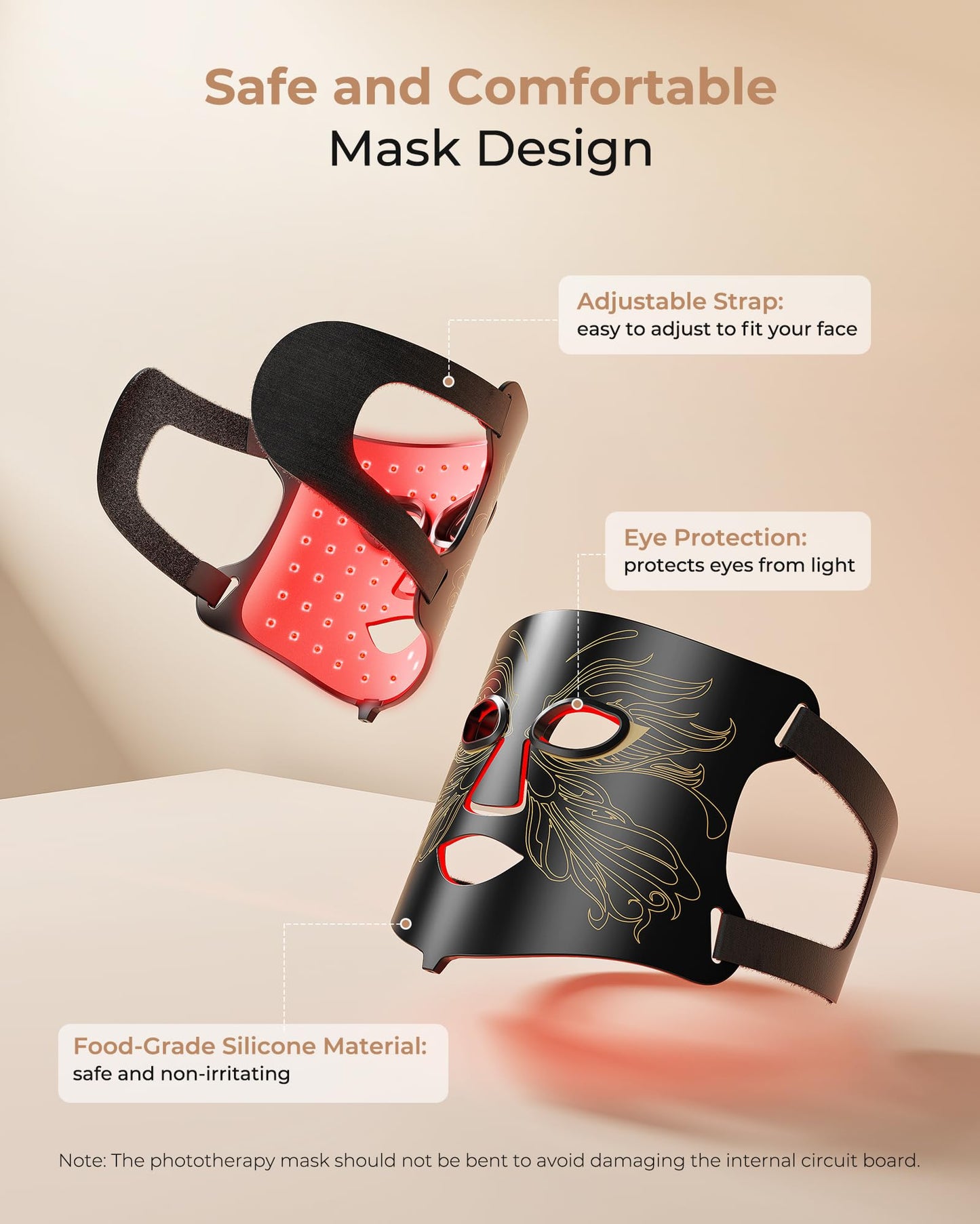 LED Light Therapy mask (E106A) Red Light Therapy for Face and Neck, 7 Colors Red Light Therapy Mask, Led Face Mask Light Therapy with 324 LED, 5 Brightness Levels & 20 Mins Timer for Home & Travel