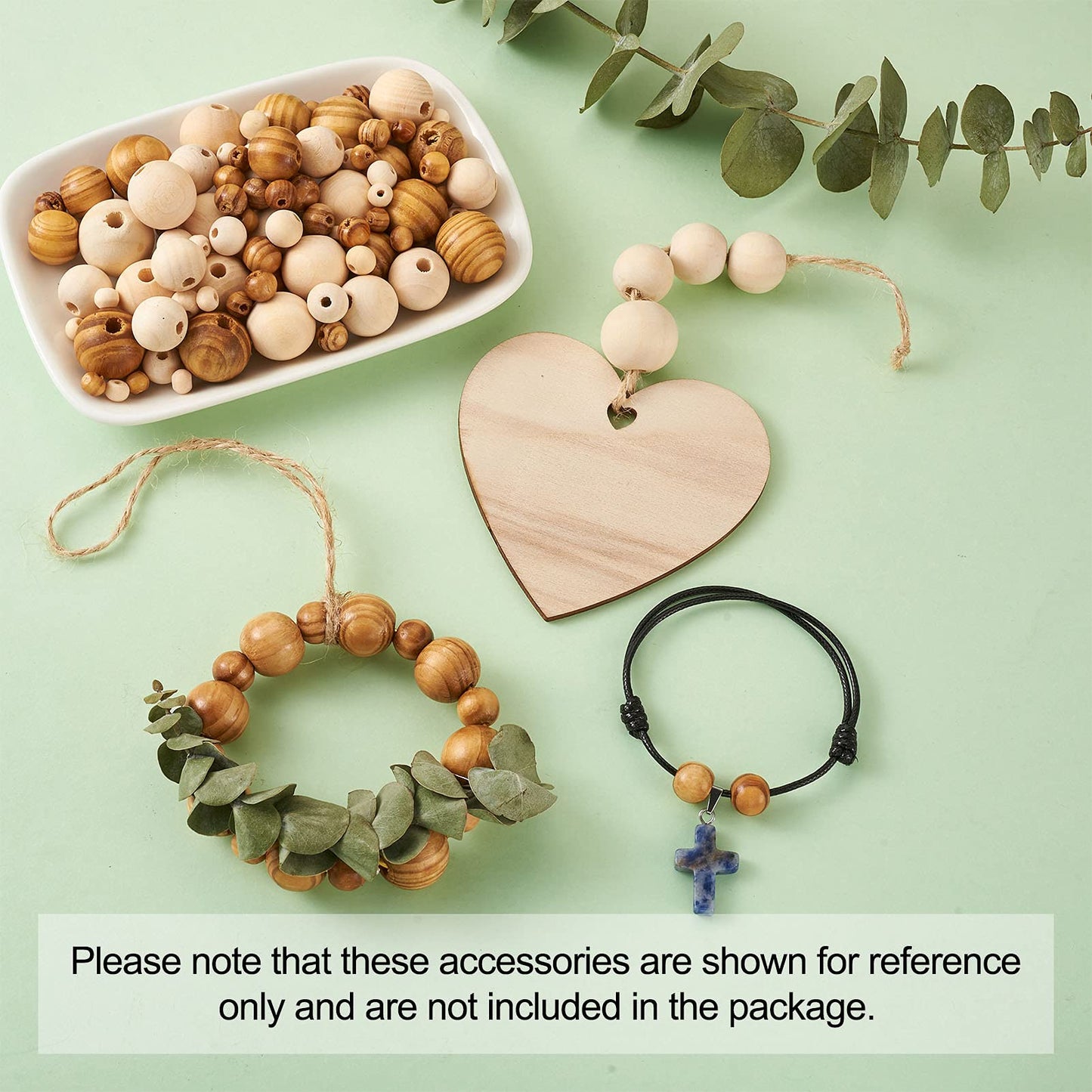 Craftdady 1010pcs Natural Wood Round Beads 7 Sizes Polished Wooden Ball Rondelle Loose Beads for Jewelry Bracelet Necklace Craft Making Home Party Decor