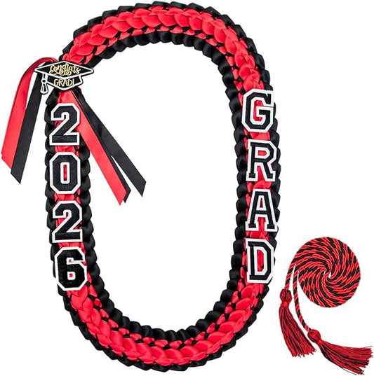 ALKB 2026 Graduation Lei Set - Two-Tone Braided Ribbon with Honor Cord, Unisex Graduation Gift for Graduates, Polyester
