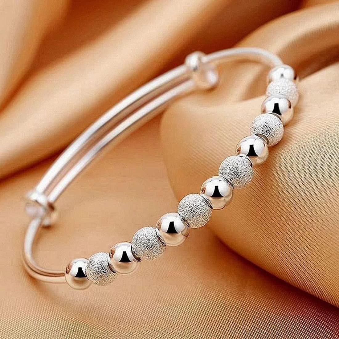 Sterling Silver Bracelets For Women 925 Sterling Silver Beads Bangle Bracelet Transfer Lucky Cuff Bracelet Adjustable Fashion Women Jewelry