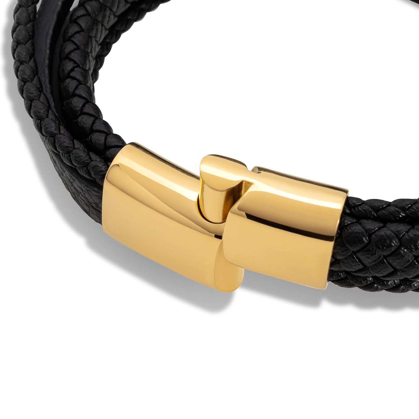 SERASAR Pulseras para hombre 23cm Oro, Caja de regalo, Piel vaca genuina trenzada, Cierre magnetico ajustable, Envoltura multicapa, Joyero, Cuerda hombre, Accesorios joyeria