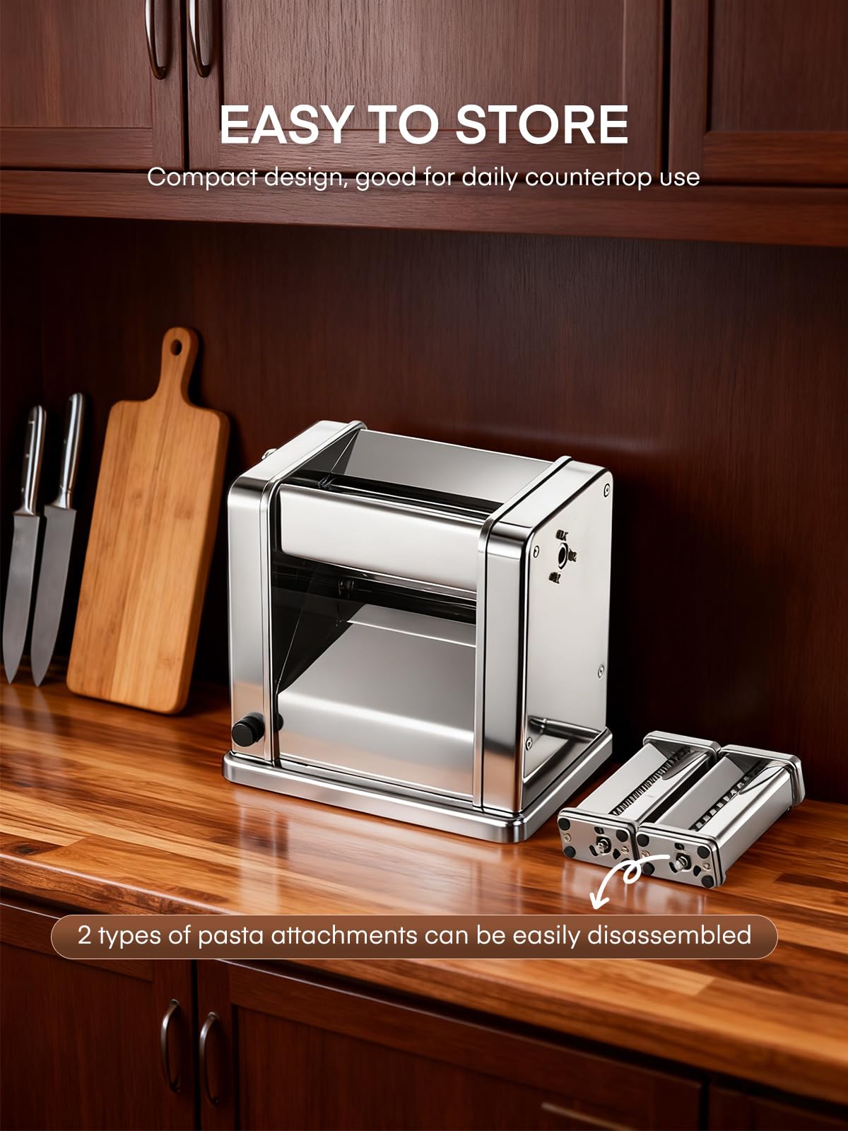 FOHERE Electric Pasta Maker Machine, Adjustable Thickness Noodle Maker for Spaghetti, Fettuccine, Lasagna & Dumpling Skins | 7-Level Customization, Food-Grade Stainless Steel, Easy Clean