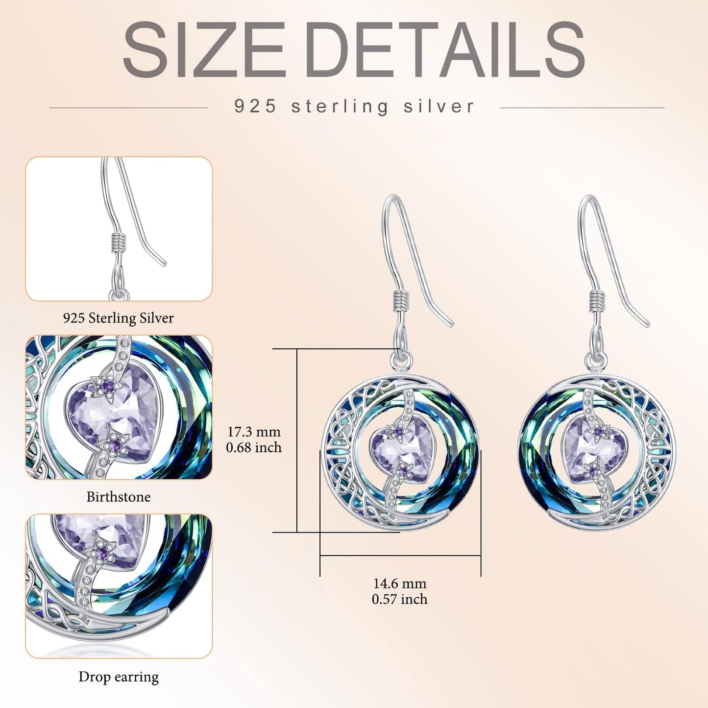 TOUPOP Alexandrite Earrings June Birthstone Earrings Sterling Silver Moon and Star Drop Dangle Earring Jewelry Blue Crystal Birthday Mothers Day Gifts for Women Mom Her