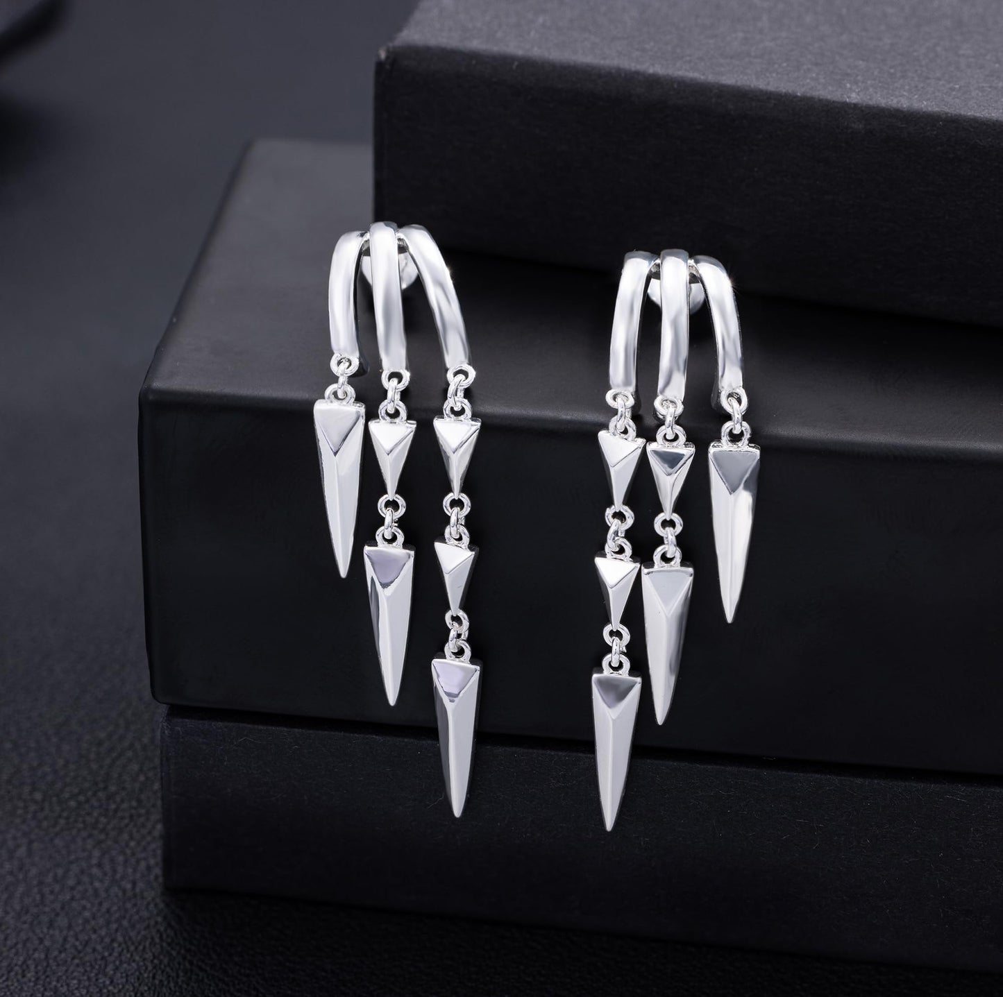 Freekiss Silver Hypoallergenic Stud Dangle Earrings for Women, Dainty Minimalist Long Drop Illusion Huggie Hoop Earrings Set, Simple 925 Sterling Silver Plated Womens Jewelry