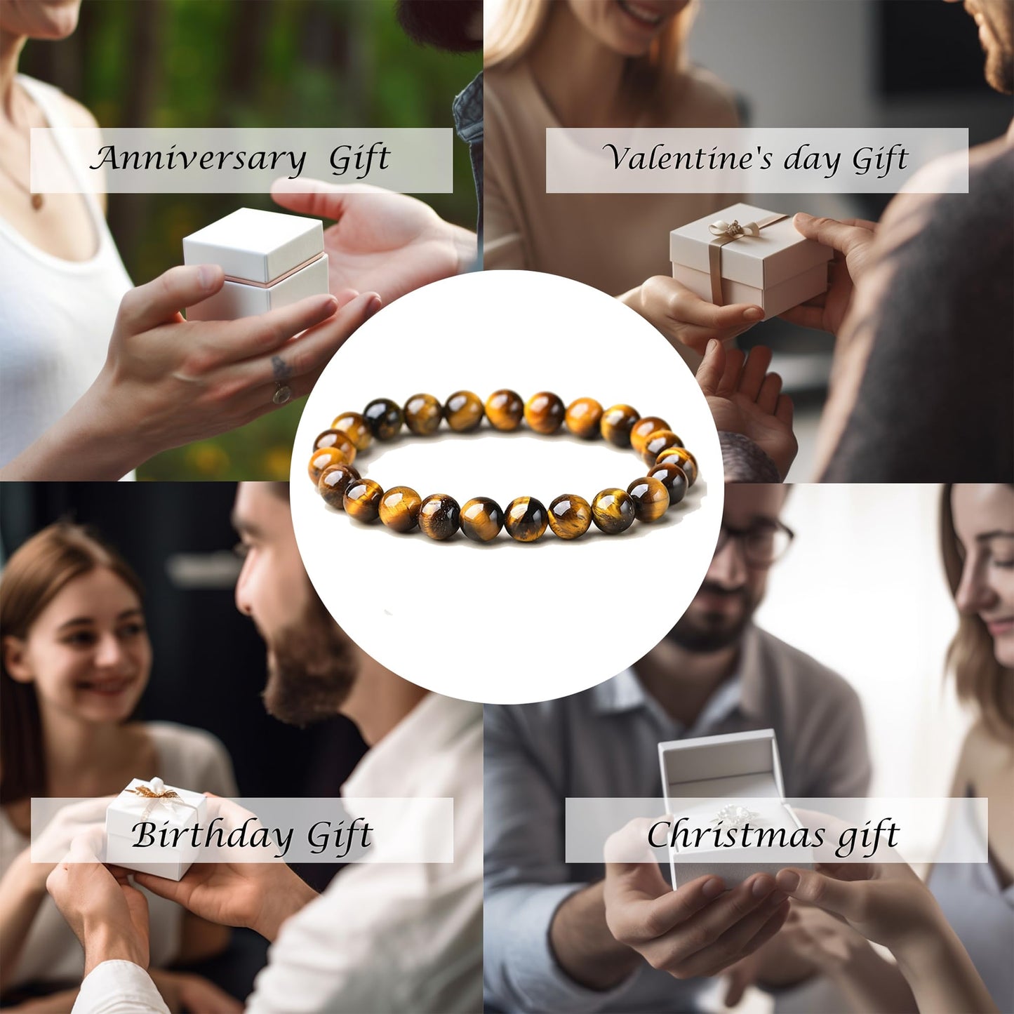 Cryhand Tigers Eye Protection Handmade Bracelet Best Present For Men Women Attract Wealth Chakra Feng Shui Stretchy Beaded Bracelets Lucky Friendship Bracelet (Tigers 3PCS)