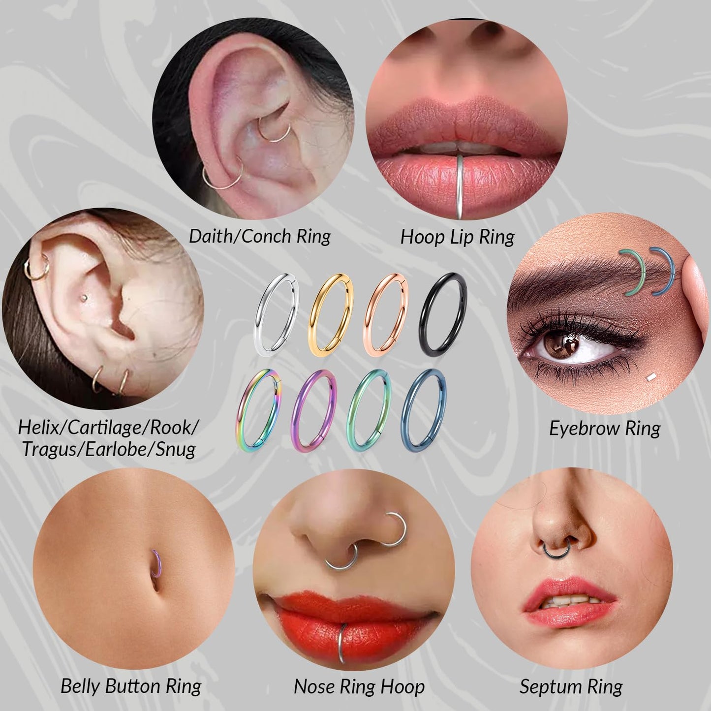 8mm Septum Ring Septum Jewelry Seamless Septum Clicker Nose Rings 18 Gauge Nose Ring Hoop 18g Rainbow Cartilage Earring Lip Rings Nose Hoop Surgical Steel Helix Earrings Nose Piercing Jewelry