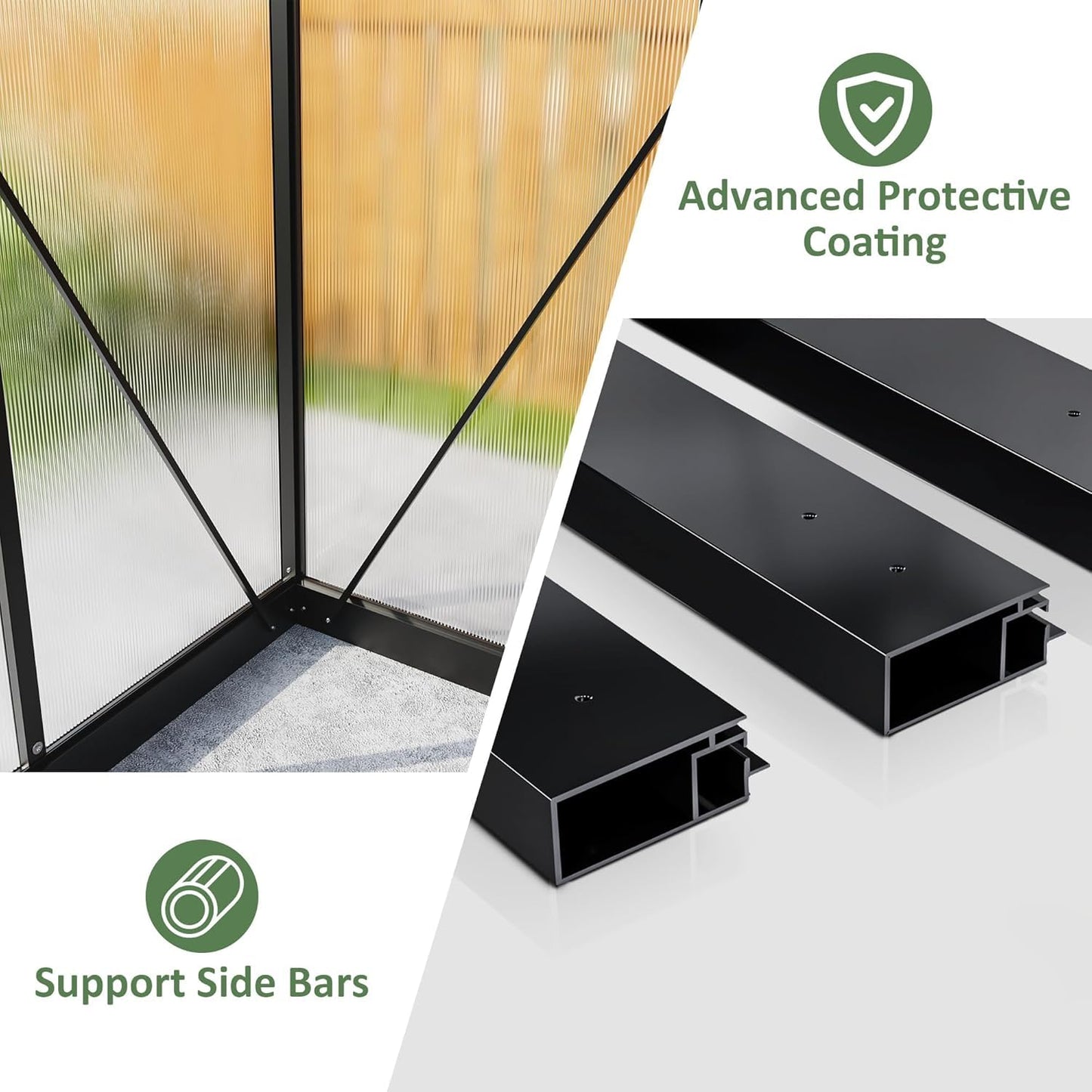 Polar Aurora 8x10 FT Polycarbonate Greenhouse for Outdoors, Walk-in Aluminum Green House with Quick Setup Structure and Roof Vent for Outside Garden Backyard, Black