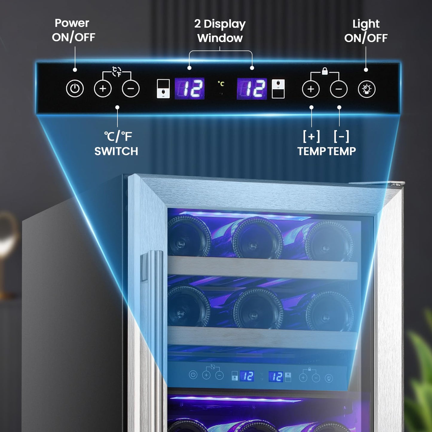 Antarctic Star Wine Fridge 15" Wine Cooler Under Counter Beverage Refrigerator Beer Mini Fridge 28 Bottles Dual Zone Built-in Freestanding Stainless Steel Double-Layer Tempered Glass Door