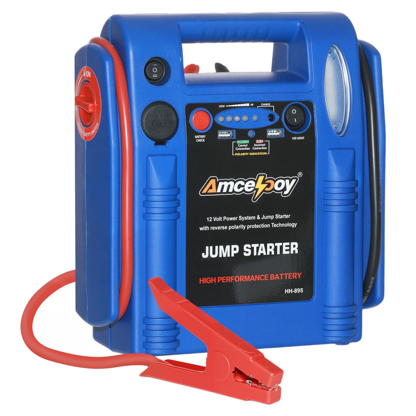 Amcelooy 2000 Peak Amp Car Battery Jump Starter, 12V Booster for Up to 8.0L Gas & 8.0L Diesel Engines, Portable Jump Box with LED Light, USB & DC Ports