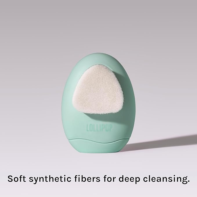 LOLLIPOP Dual-Sided Facial Cleansing Brush | Palm Size Silicone Face Exfoliator and Soft Fiber Cleanser | Manual Face Scrubber for Pores, Makeup Removal, Blackhead and Skincare Routine, Minty