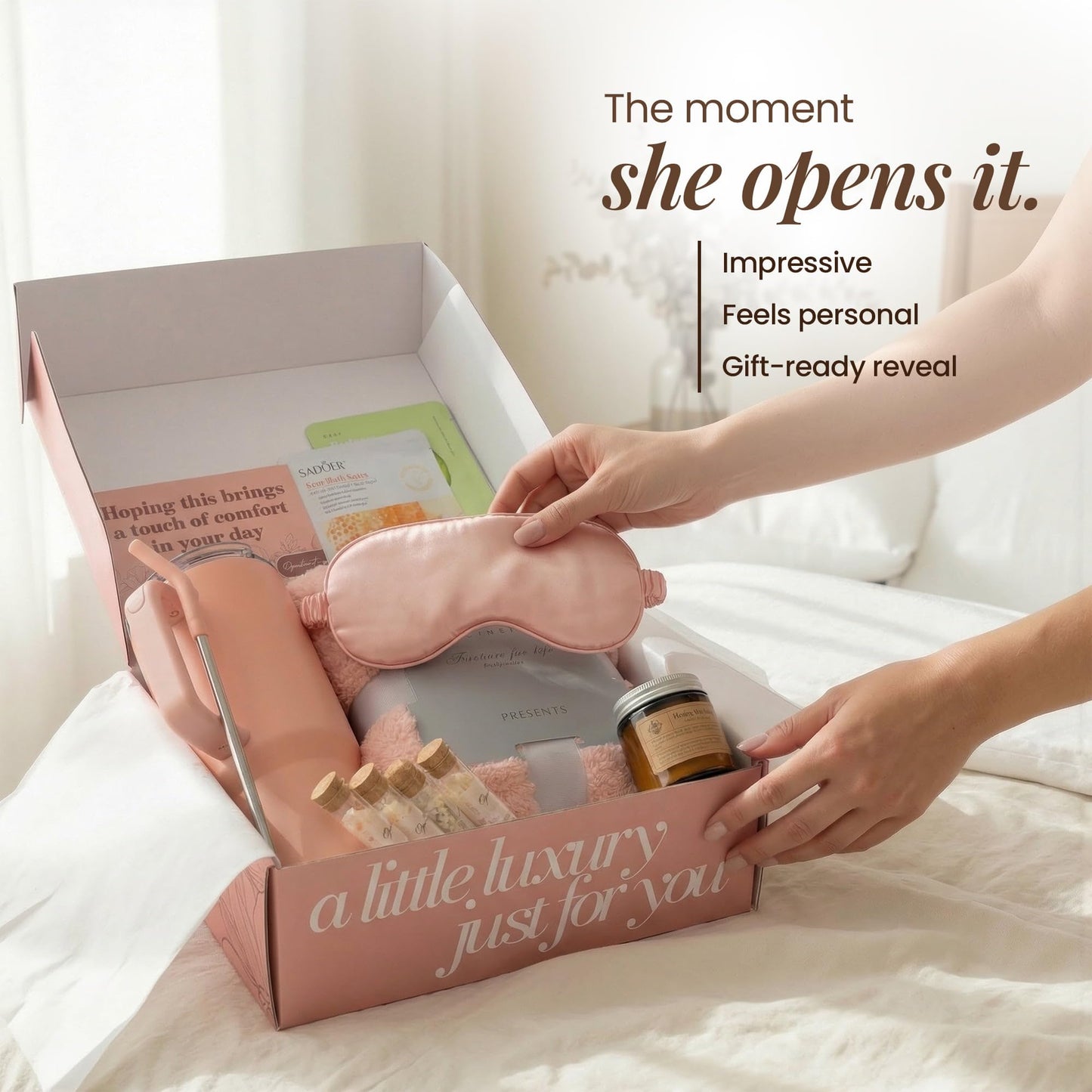 Opulent Luxury Self Care Gifts for Women - Hug in a Box Comfort Care Package - Spa Gift Set with 40 oz Tumbler & Cozy Blanket - Ideal for Get Well, Thinking of You, Birthday, Sympathy & Corporate