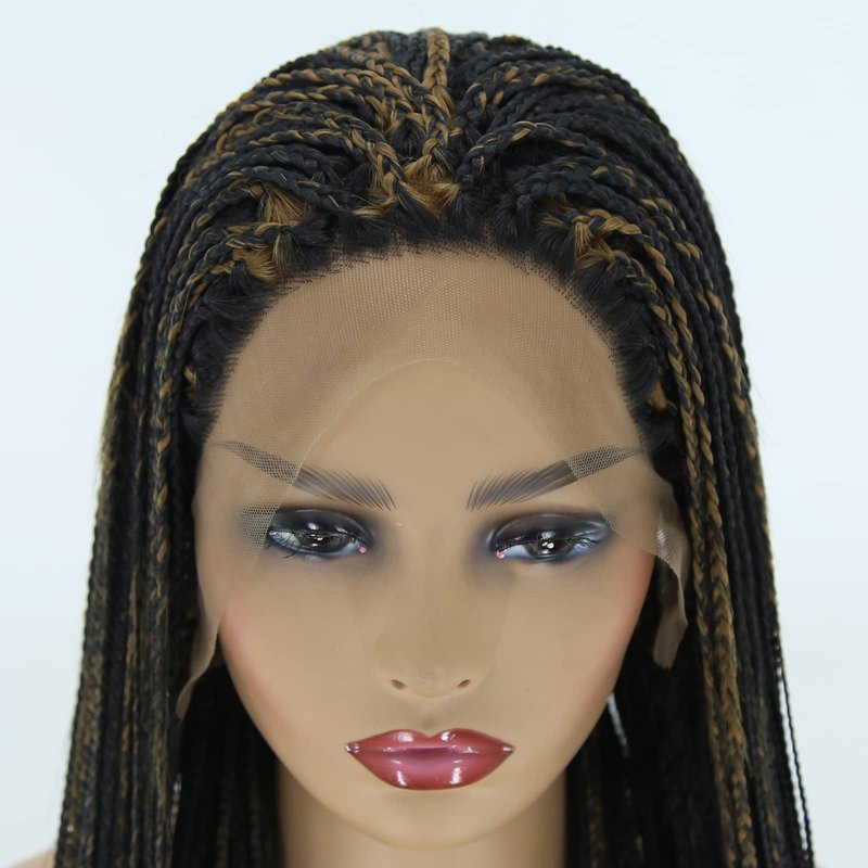 BTWTRY Orange Highlight Yellow Box Braided Wigs Synthetic Lace Front Wigs for Black Women Heat Resistant Wig Daily Use Cosplay Wigs (24inch, Orange Highlight Yellow)