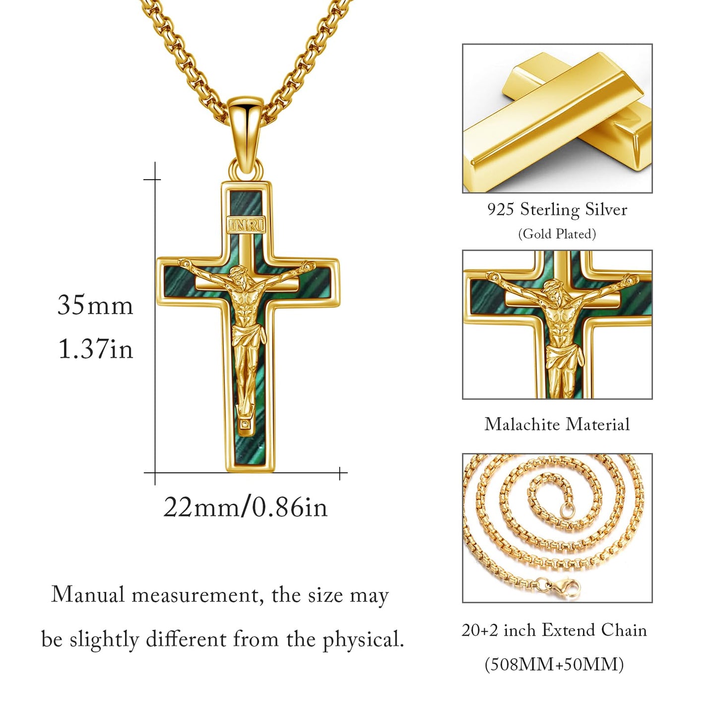 YEESIA Cross Necklace for Women Men 925 Sterling Silver Gold Jesus Crucifix Pendant Necklace with Catholic Cross Jewelry Gift for Women Men