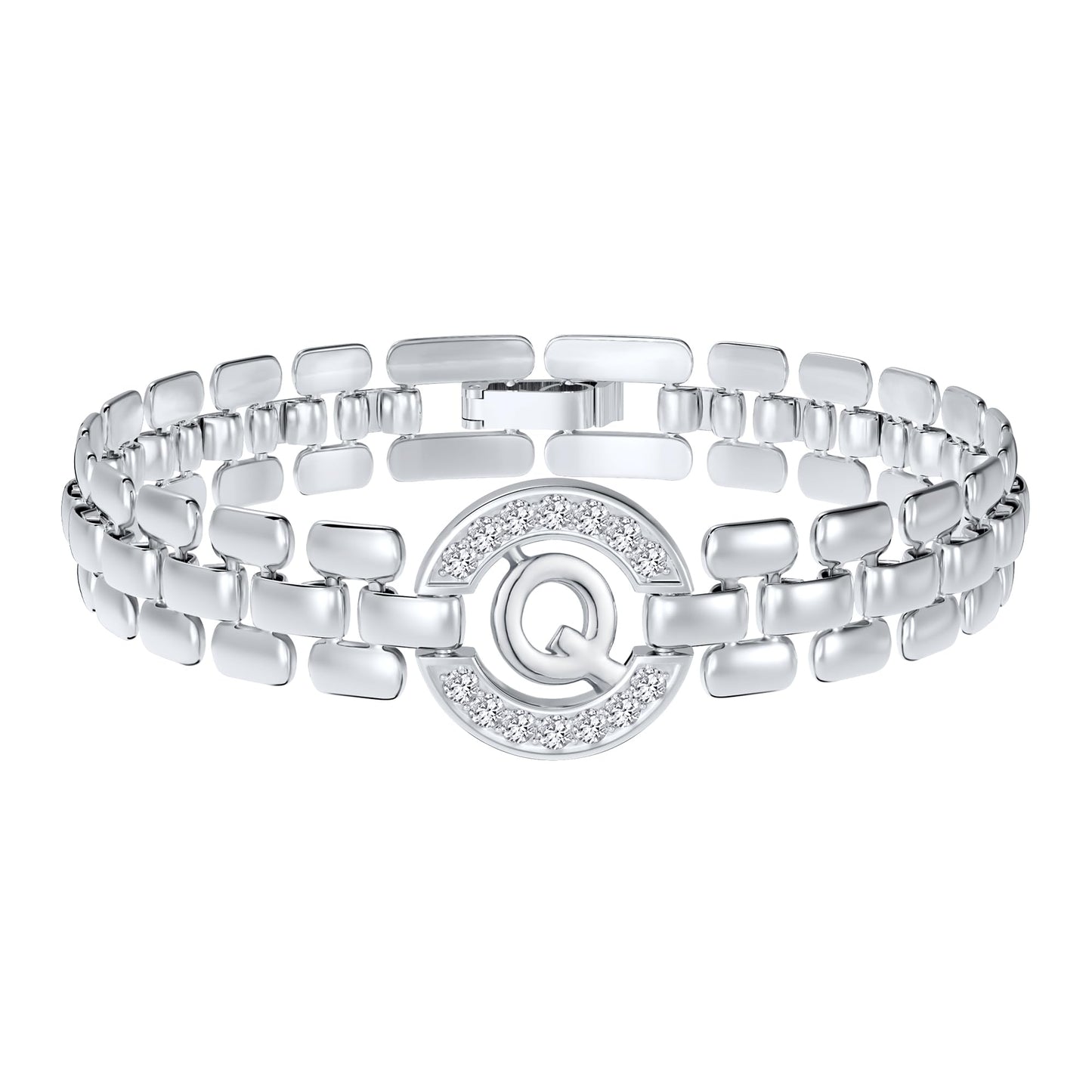 WEDDINEN Initial Bracelet,Silver Letter Bracelets for Women, Thick Bangle Wrist Gold Alphabet Bracelets for Women, Christmas Gifts for Women Jewelry Initial Charm Chain