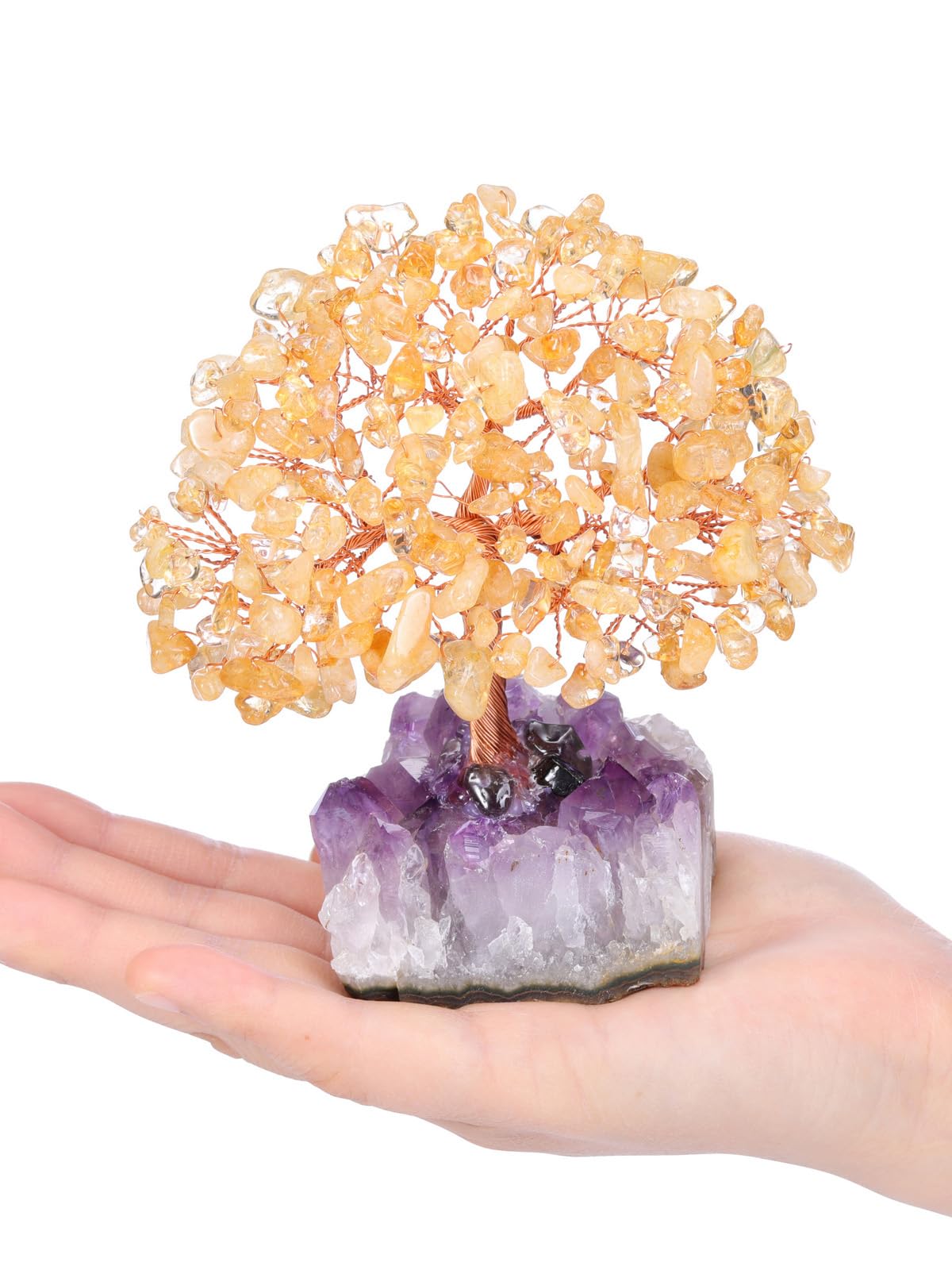 Jovivi Natural Citrine Healing Crystal Money Tree on Amethyst Cluster Geode Druzy Base Feng Shui Crystals for Home Office Desk Decorations, Wealth, Good Luck
