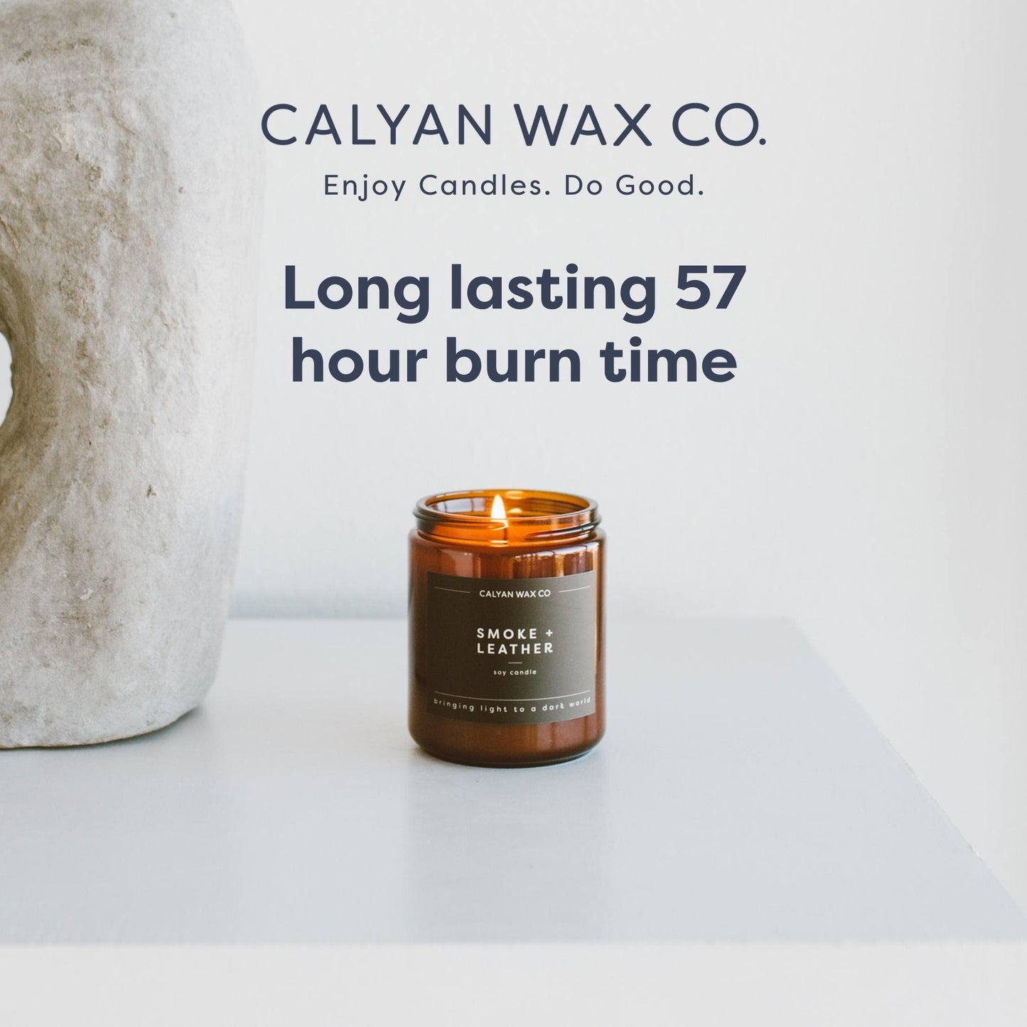 Calyan Wax Co. Lemon & Sage Scented Candle - 57 Hour Burn - Luxury Clean Soy Wax Candles - Long Lasting Amber Glass Jar Candle for Home - 7.2oz