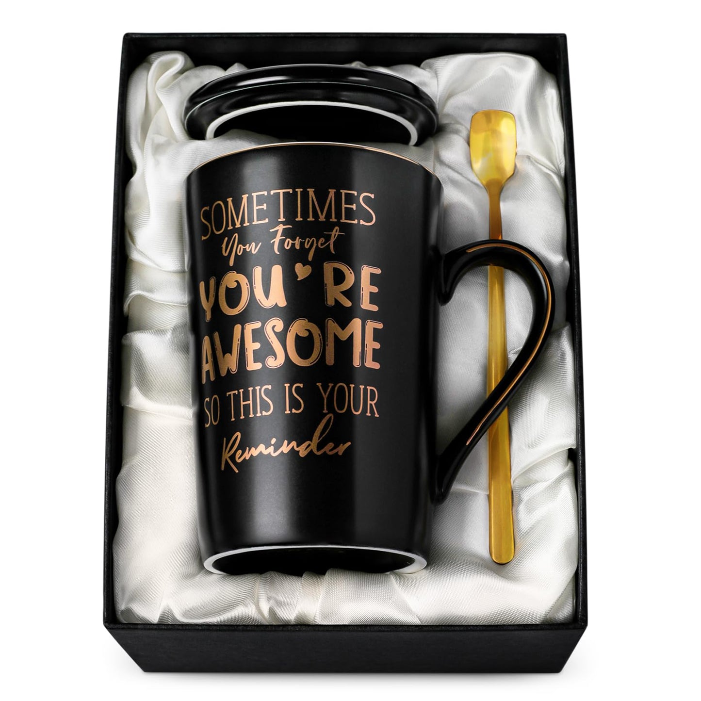 Anniversary Birthday Thank You Gifts for Men, Sometimes You Forget You're Awesome - 14oz Unique Black Ceramic Inspirational Mug with Gold Print, Funny Valentines Day Presents for Boyfriend Husband Him