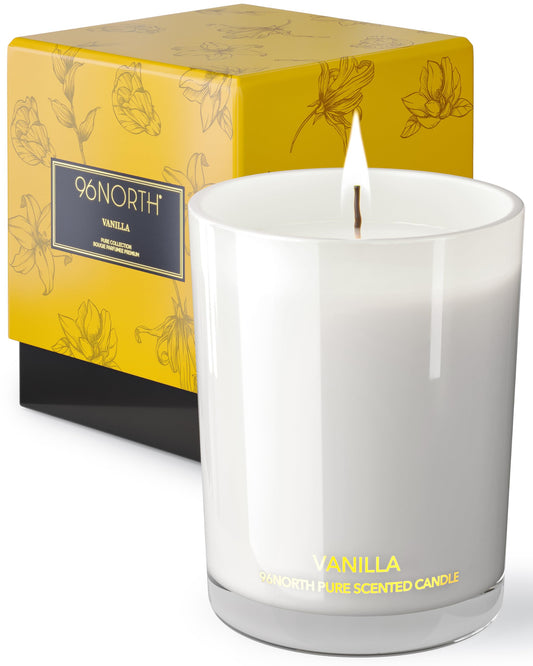 96NORTH | Pure Vanilla Candle | 100% Natural Soy Wax | One Wick Jar Candle | Natural Fragrance Technology | Non Toxic | Up to 35 Hours Burning Time | Aromatherapy Gift for Men and Women