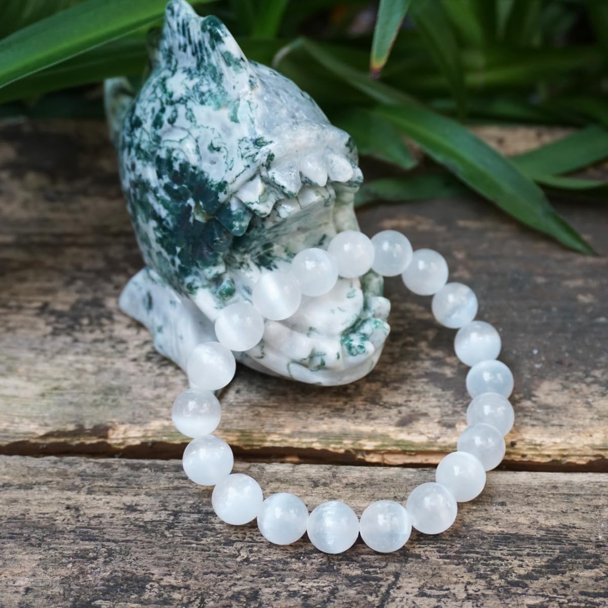 10MM Selenite Bracelets for Women and Men Negative Energy Shield | Natural Cats Eye | Beautiful Crystal Jewelry to Cleanse and Charge Energy & Power | Must Have for Meditation