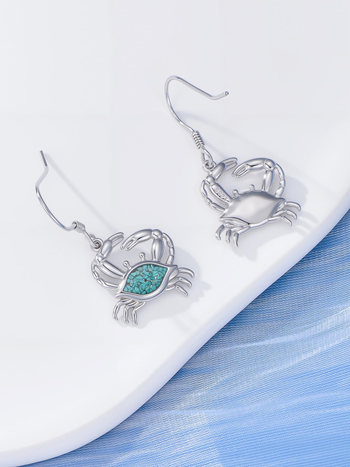 HPQQ Crab Earrings 925 Sterling Silver Turquoise Crab Dangle Earrings Ocean Beach Themed Jewelry Mother's Day Jewelry Gifts for Women